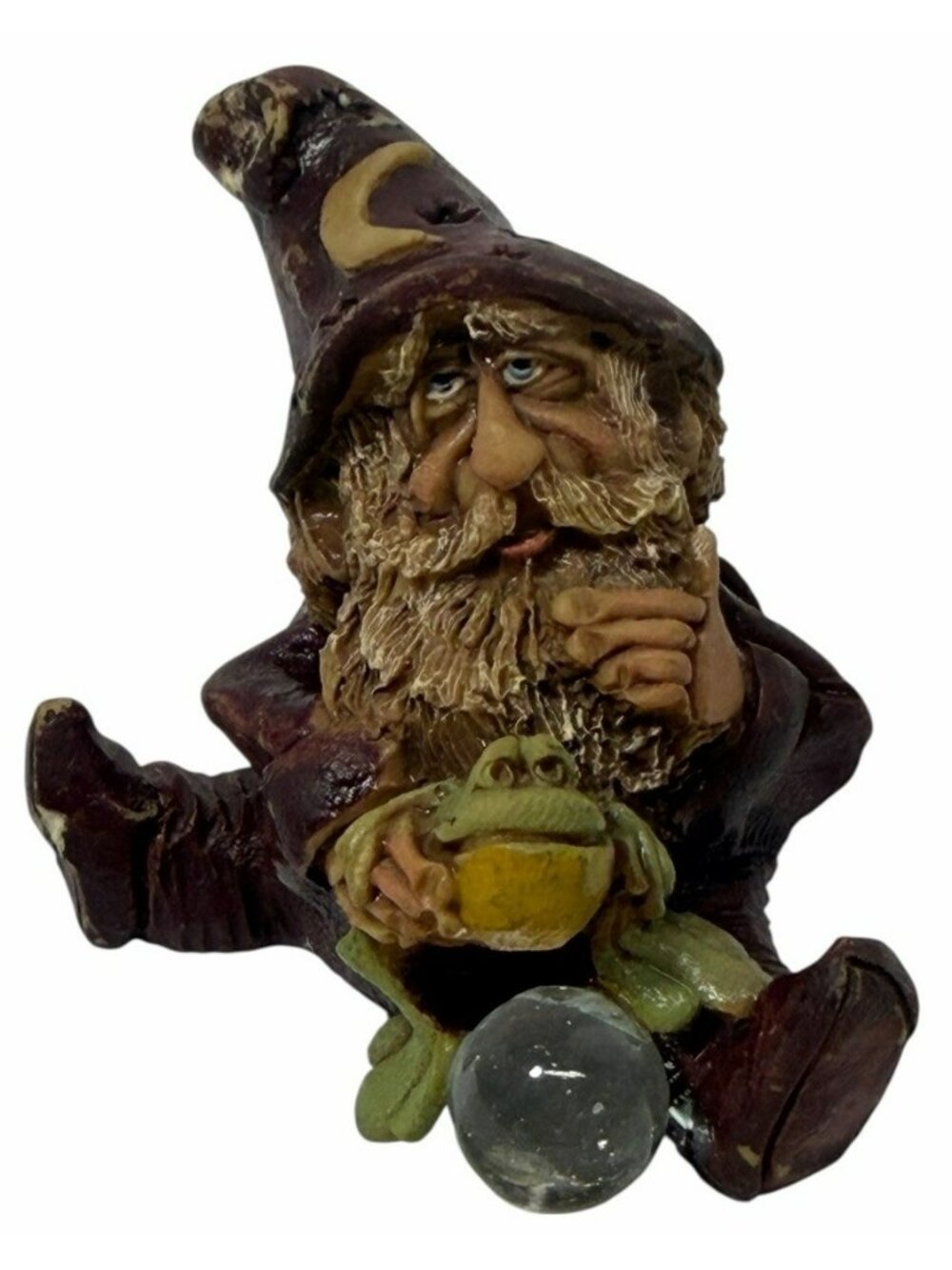 SIGNED Vintage Miniature Wizard Hat Figurine Crystal Ball Gnome Frog "Wilford"
